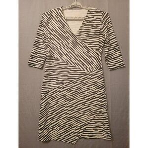 CHICO'S Sheath Dress BLACK/WHITE Textured Knit STRIPES Surplice LINED sz 1